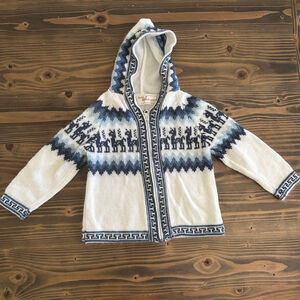 Boys San Miguel Alpaca Hooded Sweater 4 White Blue Llama Pattern Handcrafted